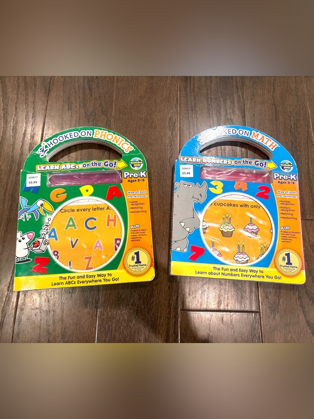 Hooked on Phonics- Lot of 2 Wipe Off Books- Pre-K (Ages 3-5) ABCs & Numbers